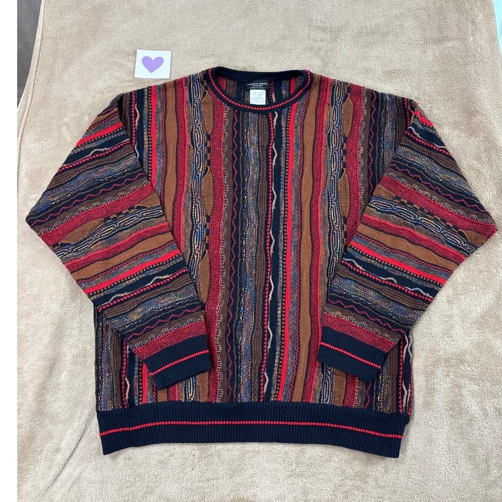 Vtg FRANCO DANTI 3D Textured Stripe Grandpa Cosby Colorful C00Gi Style Sweater L